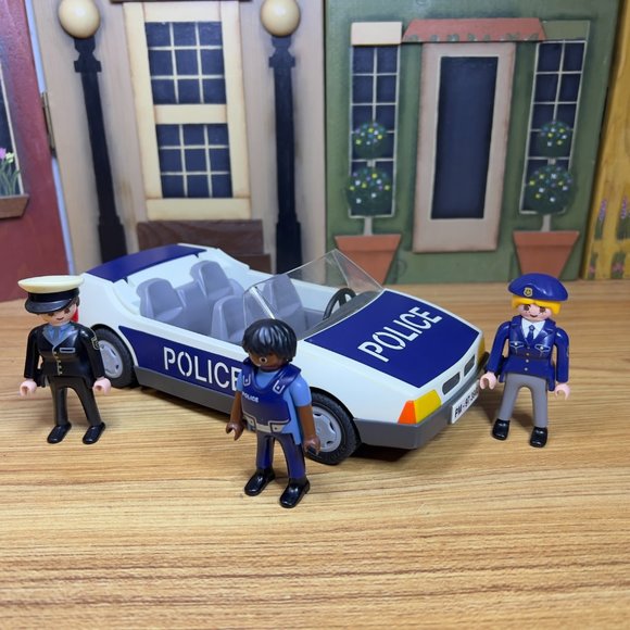 Vintage 1997 Playmobil Police Car Vehicle 90's Toy with 3 Police Figures - Picture 1 of 12